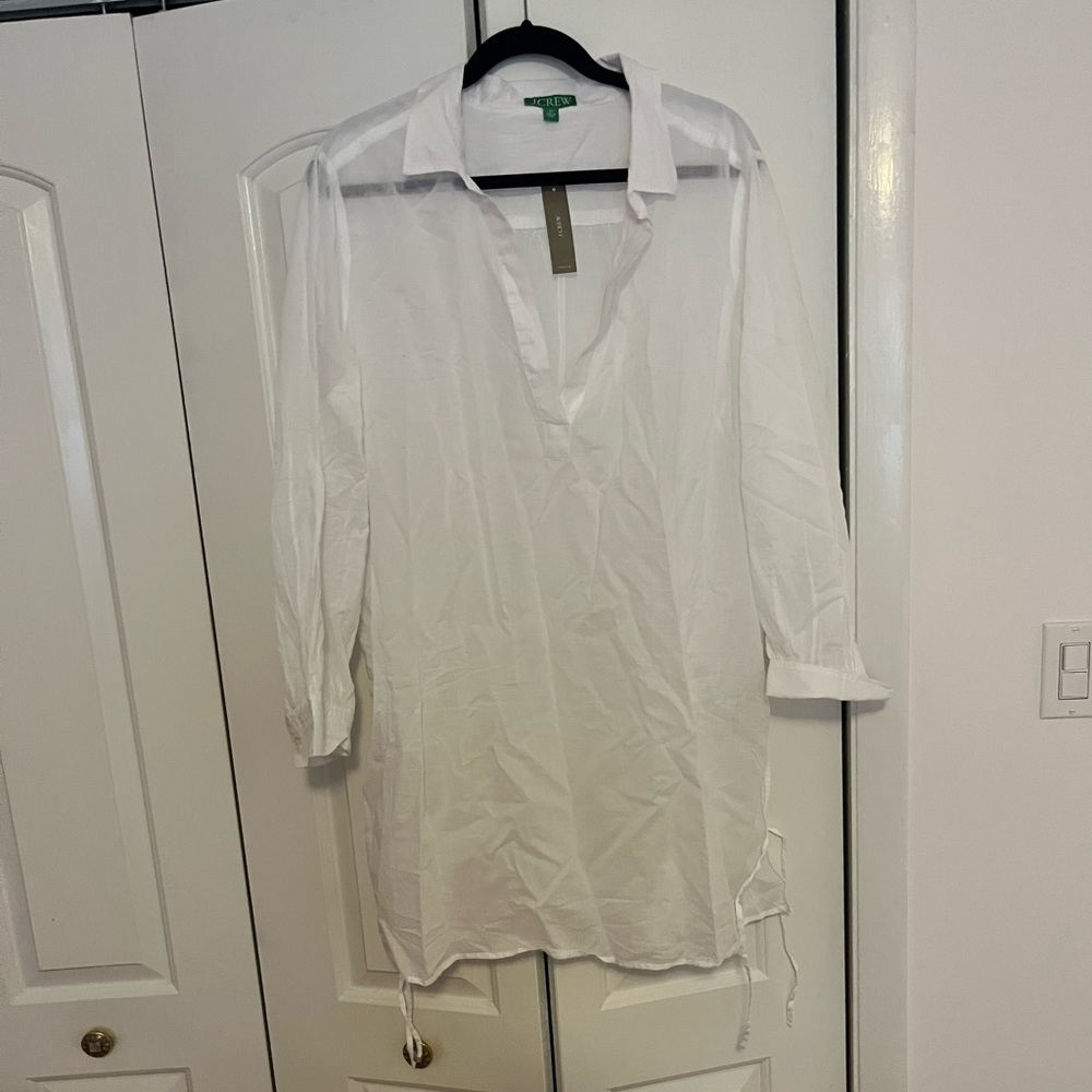 J Crew white linen v neck beach coverup with side ties! Never worn, new with tag
